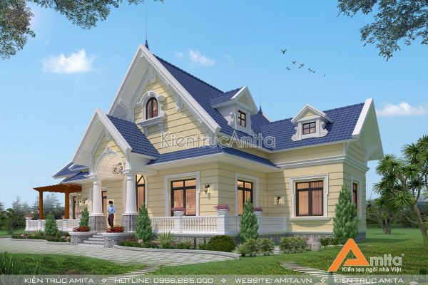 Chiêm ngưỡng vẻ đẹp trong mẫu biệt thự vườn 1 tầng mái thái BT12318