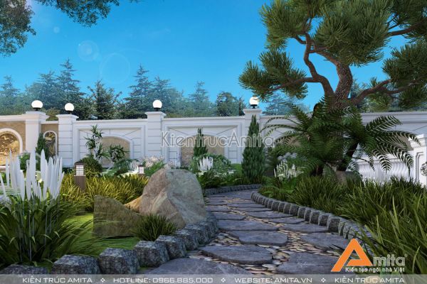 Chiêm ngưỡng mẫu biệt thự sân vườn 1 tầng tân cổ điển đẹp BT12341
