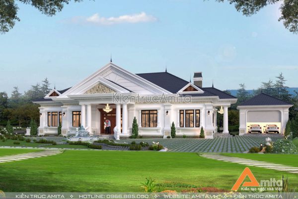 Chiêm ngưỡng mẫu biệt thự sân vườn 1 tầng tân cổ điển đẹp BT12341