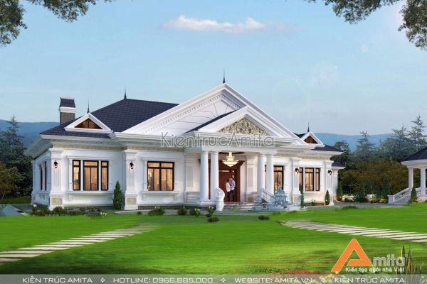 Chiêm ngưỡng mẫu biệt thự sân vườn 1 tầng tân cổ điển đẹp BT12341