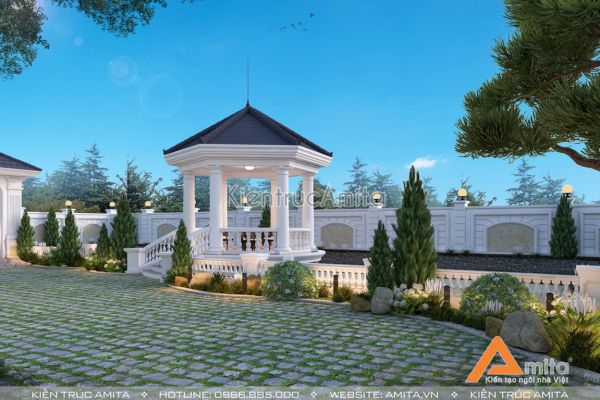 Chiêm ngưỡng mẫu biệt thự sân vườn 1 tầng tân cổ điển đẹp BT12341