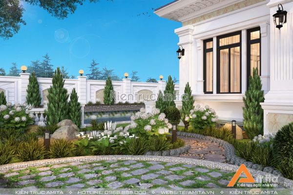 Chiêm ngưỡng mẫu biệt thự sân vườn 1 tầng tân cổ điển đẹp BT12341