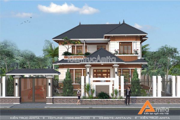 Mẫu thiết kế biệt thự hiện đại mái Thái đẹp BT21159