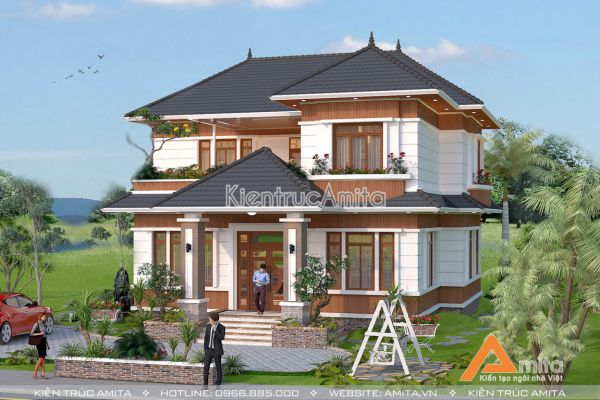 Mẫu thiết kế biệt thự hiện đại mái Thái đẹp BT21159