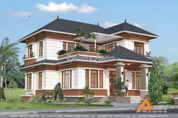 Mẫu thiết kế biệt thự hiện đại mái Thái đẹp BT21159