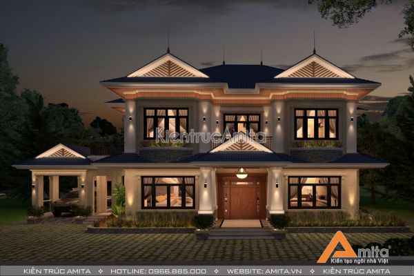 Thiết kế biệt thự mái thái 2 tầng (CĐT: ông Long - Hồ Chí Minh)BT21160