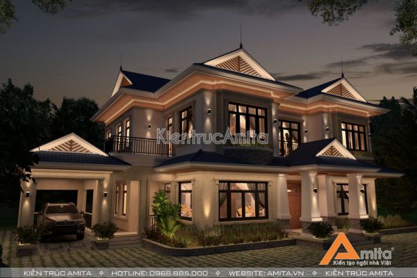 Thiết kế biệt thự mái thái 2 tầng (CĐT: ông Long - Hồ Chí Minh)BT21160