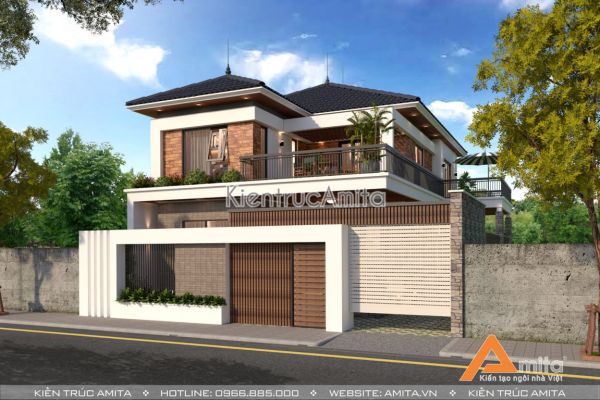 Thiết kế biệt thự 2 tầng đẹp độc đáo (CĐT: Bà Cúc - Vĩnh Phúc) BT21161