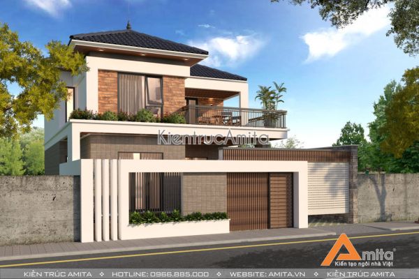 Thiết kế biệt thự 2 tầng đẹp độc đáo (CĐT: Bà Cúc - Vĩnh Phúc) BT21161