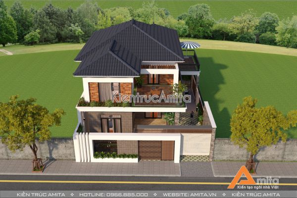 Thiết kế biệt thự 2 tầng đẹp độc đáo (CĐT: Bà Cúc - Vĩnh Phúc) BT21161