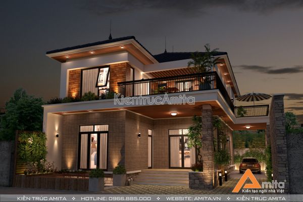 Thiết kế biệt thự 2 tầng đẹp độc đáo (CĐT: Bà Cúc - Vĩnh Phúc) BT21161