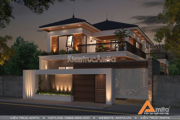 Thiết kế biệt thự 2 tầng đẹp độc đáo (CĐT: Bà Cúc - Vĩnh Phúc) BT21161