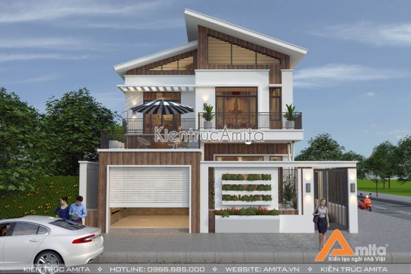 Mẫu biệt thự 2 tầng mái chéo có gara  (CĐT: Ông Hùng - Phú Thọ) BT21166