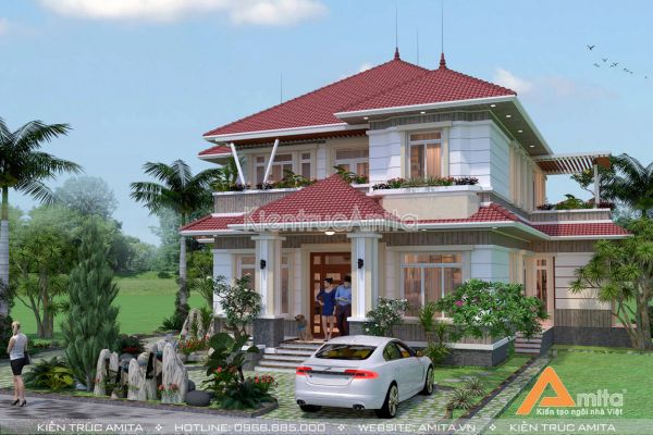 Thiết kế biệt thự hiện đại 2 tầng mái Thái  BT21167