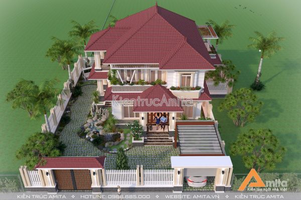 Thiết kế biệt thự hiện đại 2 tầng mái Thái  BT21167