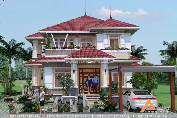 Thiết kế biệt thự hiện đại 2 tầng mái Thái  BT21167