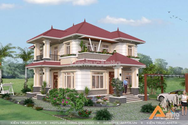 Thiết kế biệt thự hiện đại 2 tầng mái Thái  BT21167