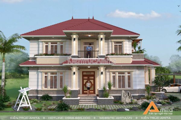 Thiết kế biệt thự hiện đại 2 tầng mái Thái  BT21167