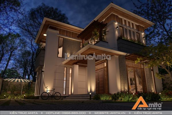 Thiết kế biệt thự 2 tầng chữ L đẹp (CĐT: Ông Tú - Hải Dương) BT21172