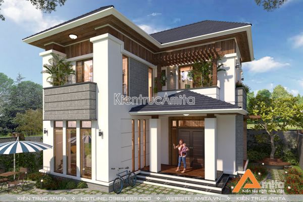 Thiết kế biệt thự 2 tầng chữ L đẹp (CĐT: Ông Tú - Hải Dương) BT21172