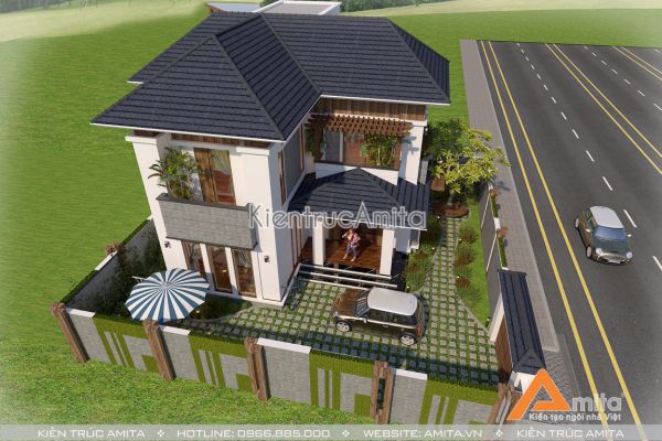 Thiết kế biệt thự 2 tầng chữ L đẹp (CĐT: Ông Tú - Hải Dương) BT21172