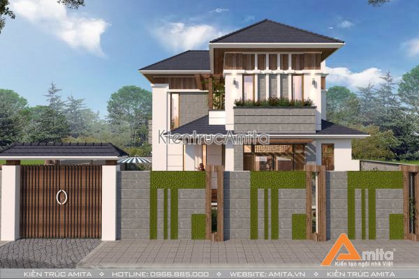 Thiết kế biệt thự 2 tầng chữ L đẹp (CĐT: Ông Tú - Hải Dương) BT21172