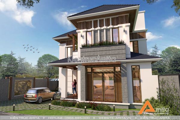 Thiết kế biệt thự 2 tầng chữ L đẹp (CĐT: Ông Tú - Hải Dương) BT21172