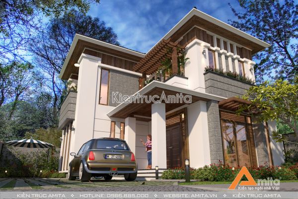 Thiết kế biệt thự 2 tầng chữ L đẹp (CĐT: Ông Tú - Hải Dương) BT21172