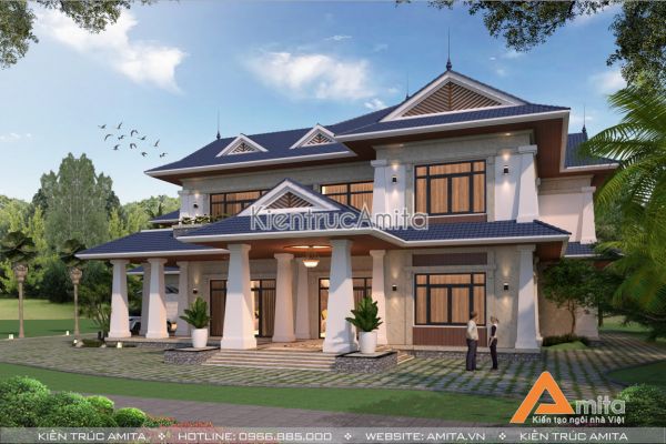 Mẫu biệt thự mái Thái 2 tầng đẹp (CĐT: Bà Hoa - Hà Nam) BT21180