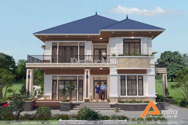 Mẫu biệt thự vườn mái Thái kiến trúc hiện đại BT21189