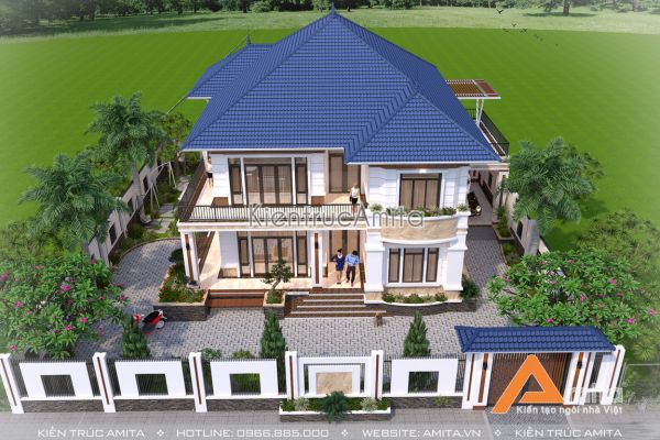 Mẫu biệt thự vườn mái Thái kiến trúc hiện đại BT21189