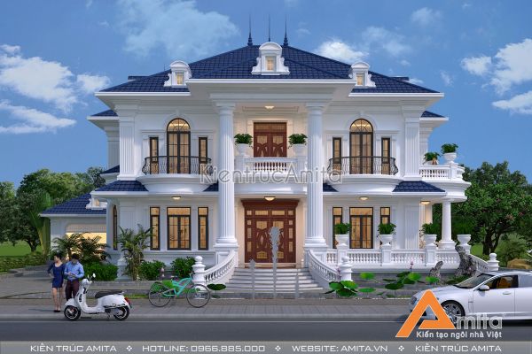 Mẫu thiết kế dinh thự biệt thự 2 tầng đẹp lãng mạn BT22098