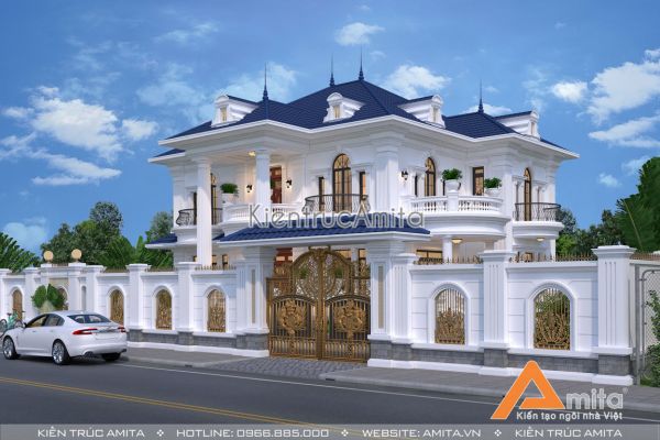 Mẫu thiết kế dinh thự biệt thự 2 tầng đẹp lãng mạn BT22098