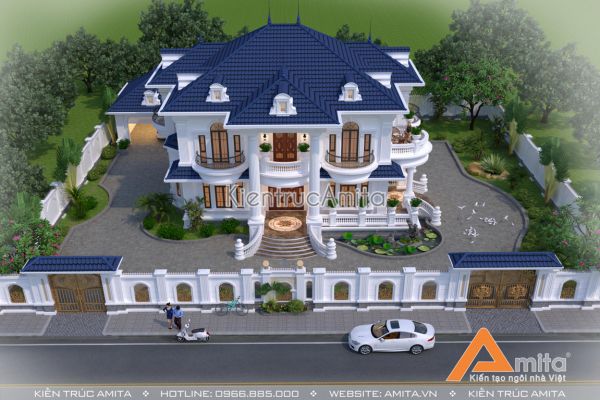 Mẫu thiết kế dinh thự biệt thự 2 tầng đẹp lãng mạn BT22098