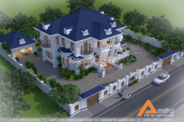 Mẫu thiết kế dinh thự biệt thự 2 tầng đẹp lãng mạn BT22098