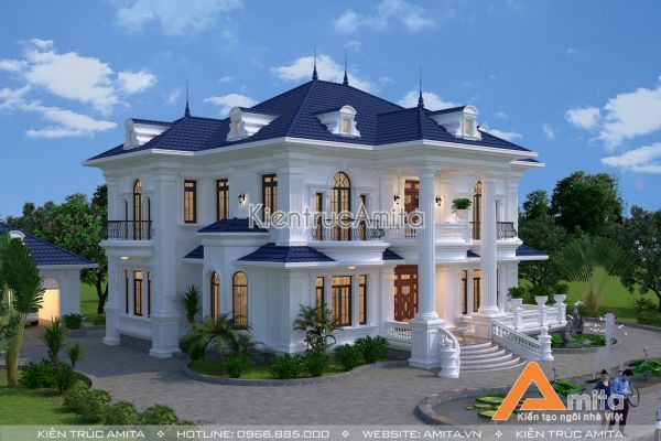 Mẫu thiết kế dinh thự biệt thự 2 tầng đẹp lãng mạn BT22098