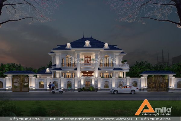Mẫu thiết kế dinh thự biệt thự 2 tầng đẹp lãng mạn BT22098