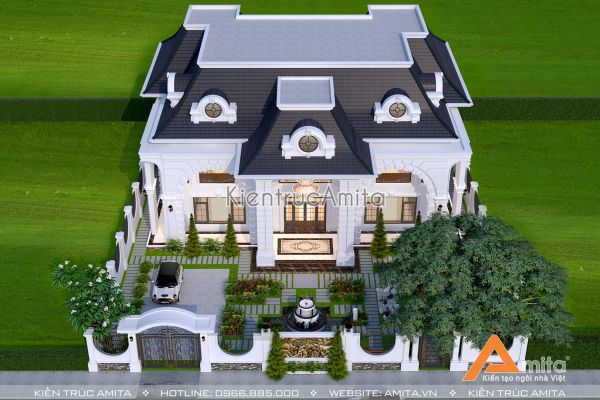 Mẫu nhà biệt thự 2 tầng kiểu Pháp mái Mansard đẹp BT22112