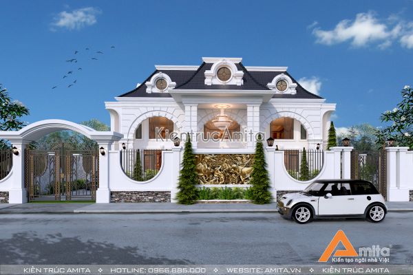 Mẫu nhà biệt thự 2 tầng kiểu Pháp mái Mansard đẹp BT22112