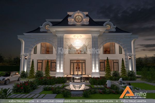 Mẫu nhà biệt thự 2 tầng kiểu Pháp mái Mansard đẹp BT22112