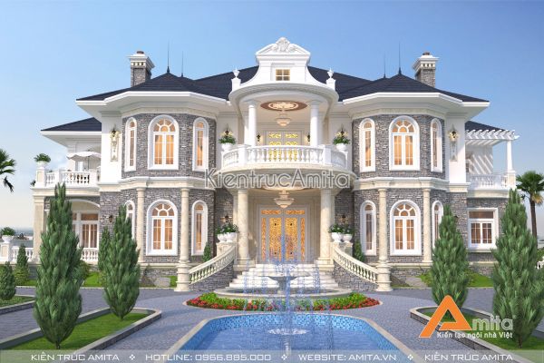 Mẫu lâu đài dinh thự tân cổ điển 2 tầng đẹp hoàn hảo BT22123