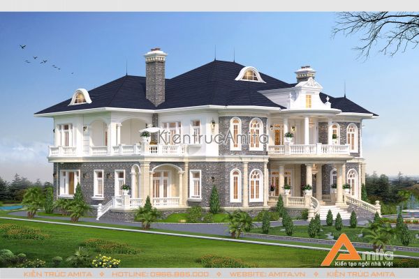 Mẫu lâu đài dinh thự tân cổ điển 2 tầng đẹp hoàn hảo BT22123