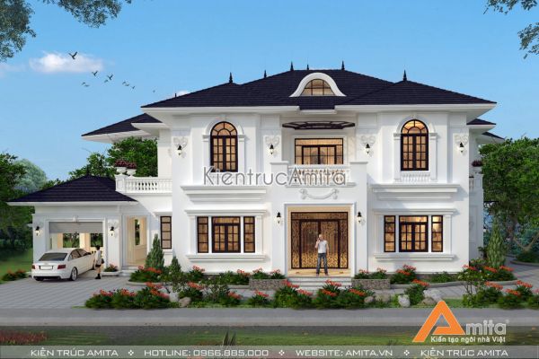 Thiết kế biệt thự kiểu Pháp mái thái (CĐT: Ông Long - Hà Tĩnh) BT22169