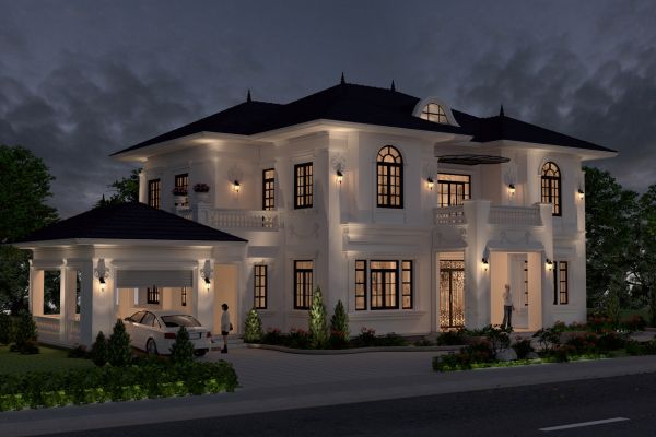 Thiết kế biệt thự kiểu Pháp mái thái (CĐT: Ông Long - Hà Tĩnh) BT22169