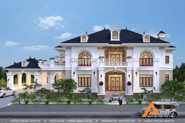 Mẫu nhà biệt thự 2 tầng mái Thái tân cổ điển đẹp tại Hà Tĩnh BT22173