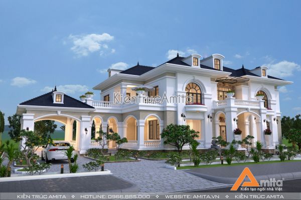 Mẫu nhà biệt thự 2 tầng mái Thái tân cổ điển đẹp tại Hà Tĩnh BT22173