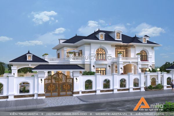 Mẫu nhà biệt thự 2 tầng mái Thái tân cổ điển đẹp tại Hà Tĩnh BT22173