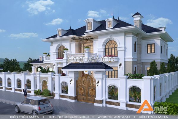 Mẫu nhà biệt thự 2 tầng mái Thái tân cổ điển đẹp tại Hà Tĩnh BT22173