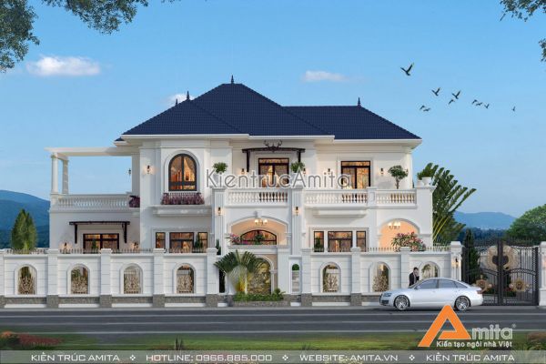 Thiết kế biệt thự mái thái tân cổ điển nhẹ nhàng  BT22202