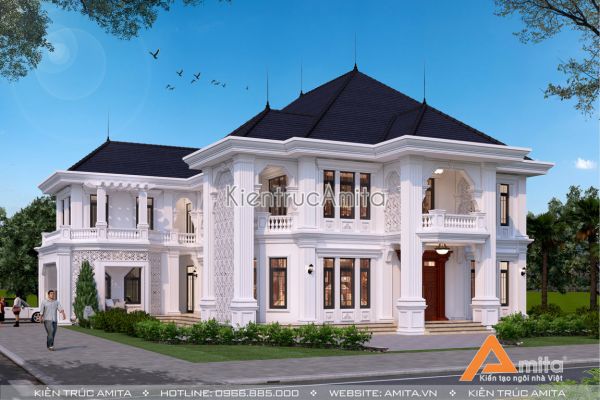 Mẫu thiết kế biệt thự 2 tầng châu Âu tân cổ điển BT22217